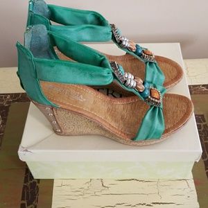 Patrizia Green Jeweled Wedges